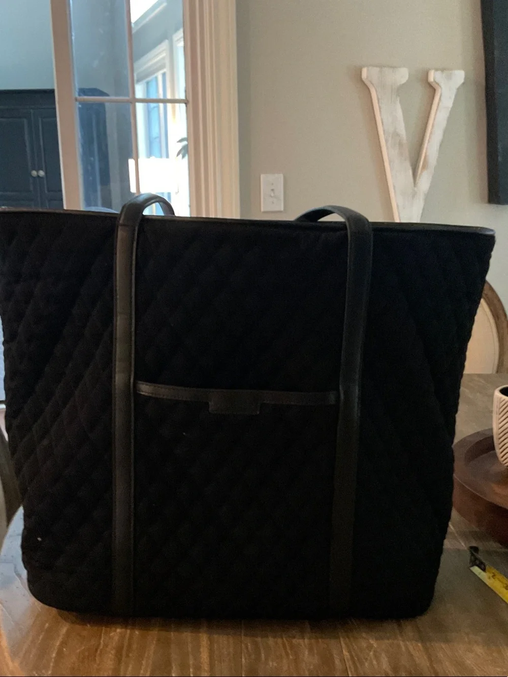 Vera Bradley large Black Quilted Tote with interior ”rose” pattern discontinued.